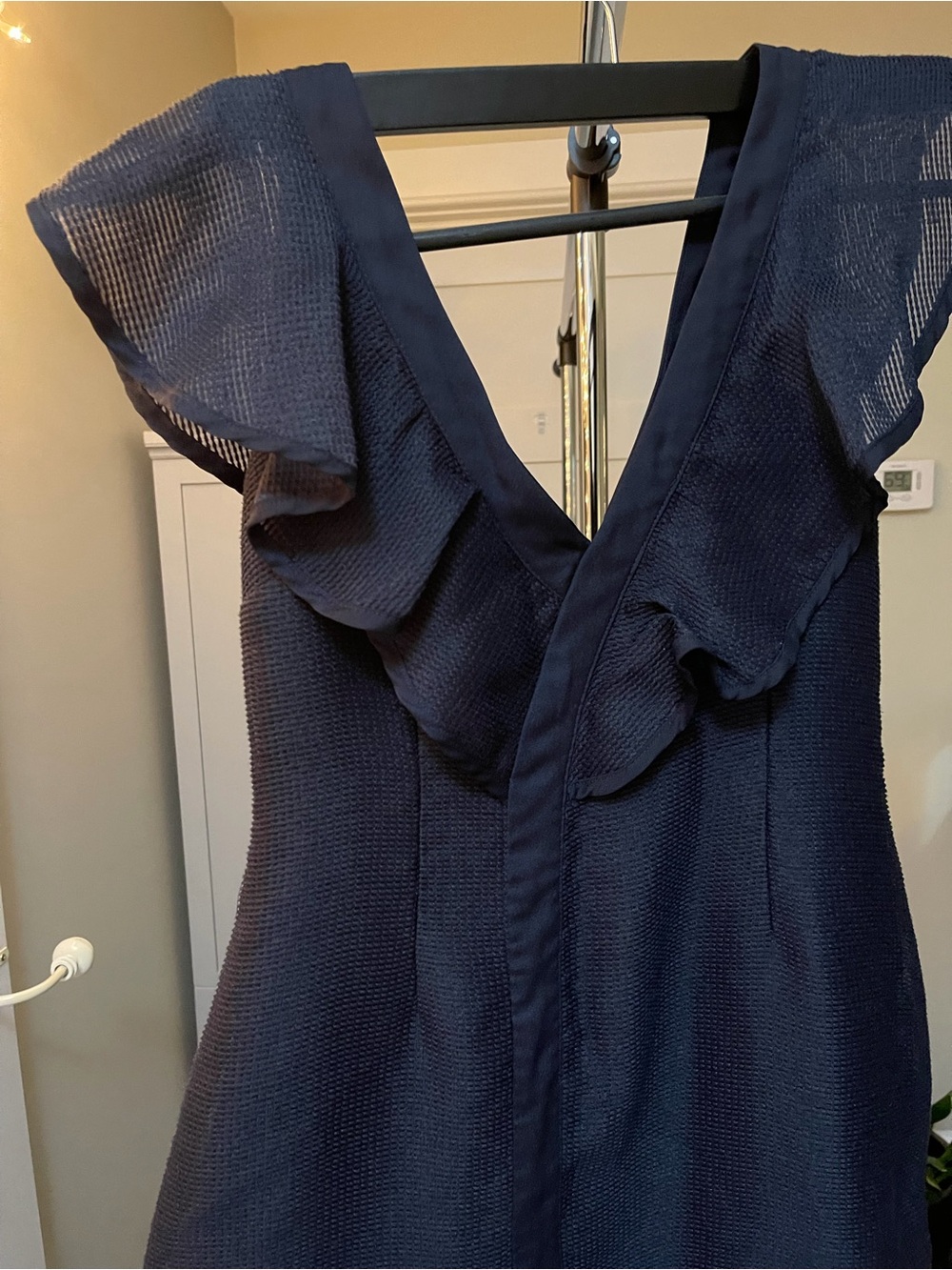 KEEPSAKE the Label Navy Blue Midi Dress with Ruffle V-Neck
